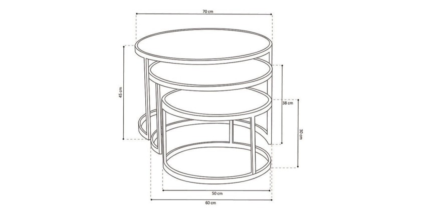 Table basse gigogne ronde noir collection LENOX. Meuble style industriel