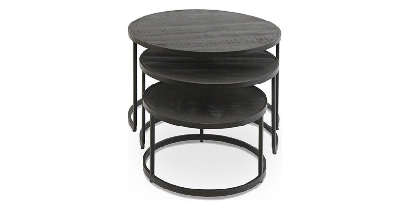 Table basse gigogne ronde noir collection LENOX. Meuble style industriel