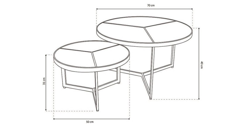 Table basse gigogne ronde en bois massif exotique. finition noir collection LAVE.