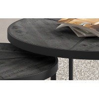 Table basse gigogne ronde en bois massif exotique. finition noir collection LAVE.