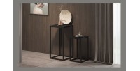 Tables d'appoint salon GOA en bois massif noir. Meubles style industriel