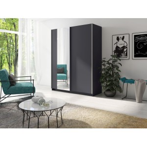 Armoire, garde robe 180cm coloris gris graphite collection GOZU. Deux portes coulissantes. Dressing complet avec miroir.