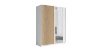 Armoire design 150cm coloris blanc et chêne collection STRANO. Deux portes coulissantes. Dressing complet avec miroir.