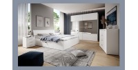 Chambre à coucher EOS : Armoire 180cm, Lit 160x200, commode, chevets. Couleur blanc mat