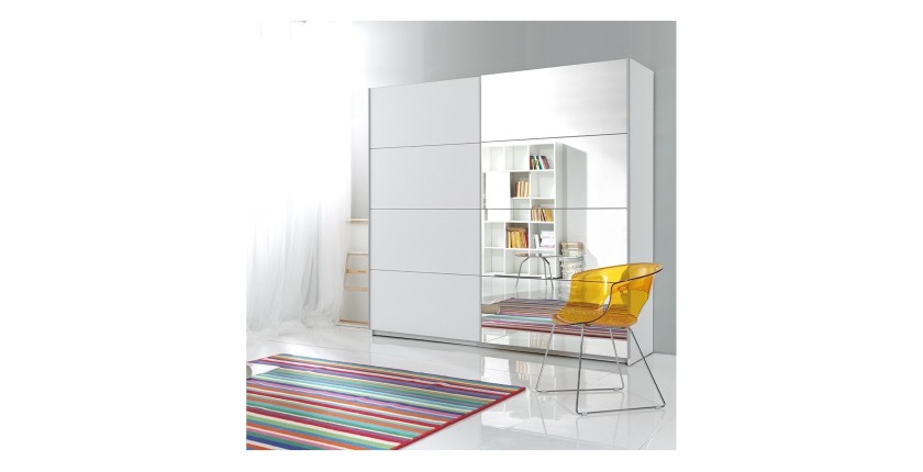 Chambre à coucher complète collection EOS : Armoire 180cm, Lit 180x200, commode, chevets. Couleur blanc mat