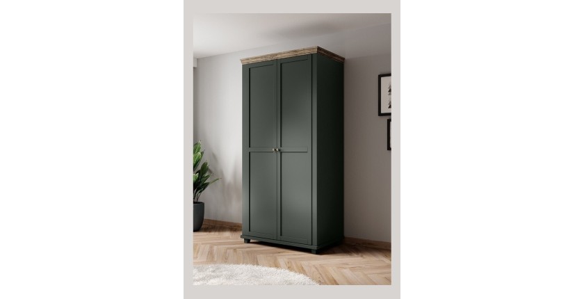 Armoire 110x220 avec 2 portes. Coloris vert et chêne. Collection ASSIA