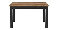 Table extensible jusqu'à 175cm pour salle à manger Collection DARWIN. Plateau effet épicéa. Pieds noirs