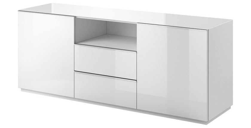 Buffet 180cm 2 portes et 2 tiroirs collection ZANTE. Coloris blanc brillant. LED incluses