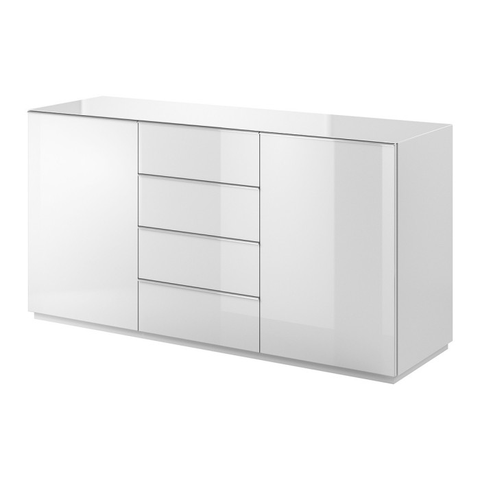 Buffet 160cm 2 portes et 4 tiroirs collection ZANTE. Coloris blanc brillant.