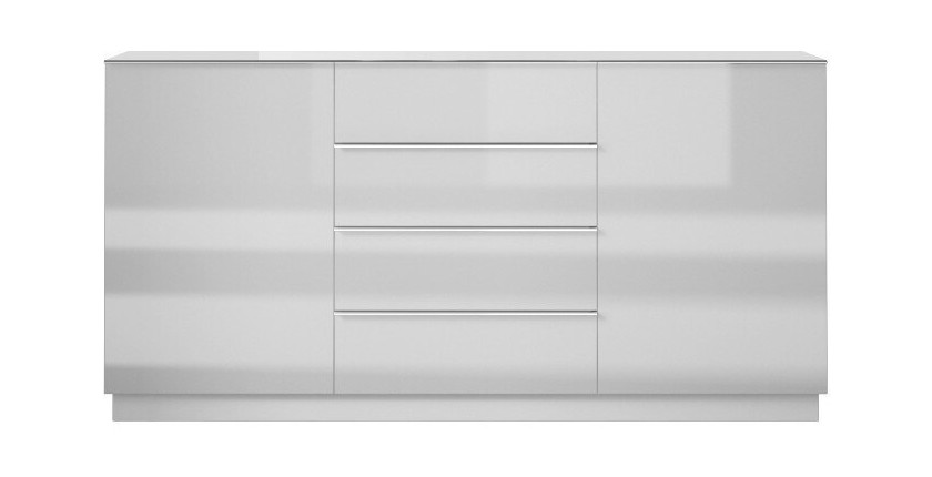 Buffet 160cm 2 portes et 4 tiroirs collection ZANTE. Coloris blanc brillant.