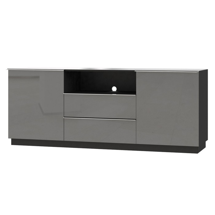 Buffet 180cm 2 portes et 2 tiroirs collection ZANTE. Coloris noir et gris brillant. LED incluses