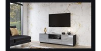Meuble TV 180cm collection ZANTE avec 2 portes et 1 tiroir. LED incluses. Couleur noir et gris brillant.
