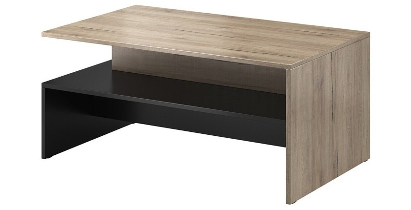 Table basse design collection RAMOS coloris chêne et noir.