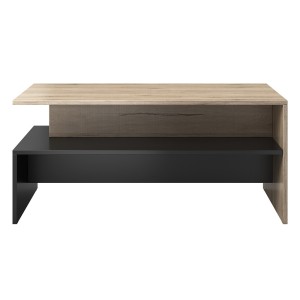 Table basse design collection RAMOS coloris chêne et noir.