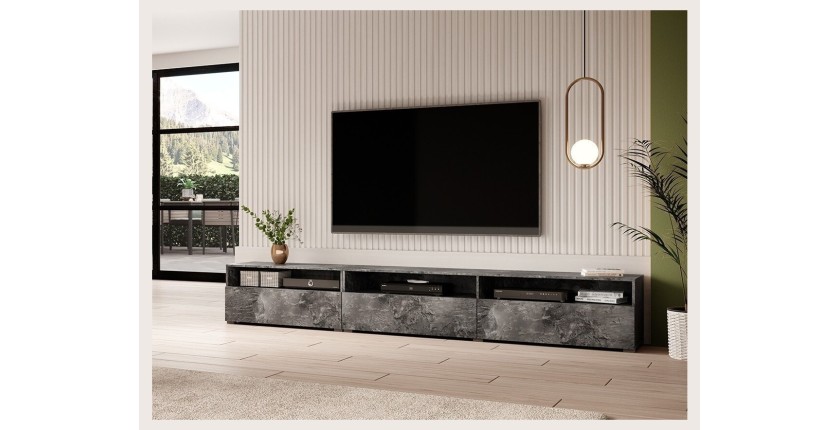 Meuble TV XL 270cm à poser ou à suspendre collection RAMOS. Coloris gris effet ardoise.