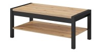Table basse couleur chêne et noir collection BOWIE avec plateau intermédiaire de rangement.