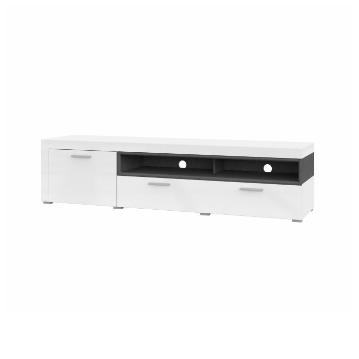 Meuble TV XL 190cm collection BONO. Couleur blanc et gris. 2 portes et 2 niches.