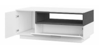Table basse design collection BONO avec deux portes et une niche. Couleur blanc et gris.