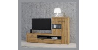 Meuble TV avec vitrine intégrée collection BONO. Couleur chêne et gris anthracite. 4 portes
