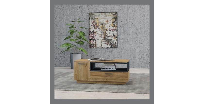 Ensemble de 4 meubles de salon collection BONO. Couleur chêne et gris anthracite.