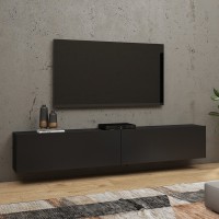 Meuble TV 180cm collection EVA. Couleur noir et chêne.
