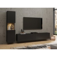 Ensemble meuble TV et vitrine collection EVA. Couleur noir et chêne.