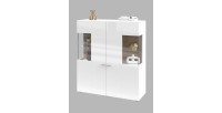 Buffet haut collection KOBEE 2 portes vitrées avec LED intégrée. Couleur blanc et chêne.