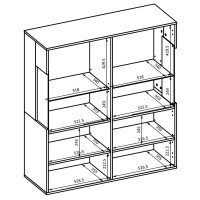 Buffet haut collection KOBEE 2 portes vitrées avec LED intégrée. Couleur blanc et chêne.