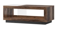 Table basse design collection ONYXIA avec plateau en parti vitré. Couleur chêne foncé et noir mat.