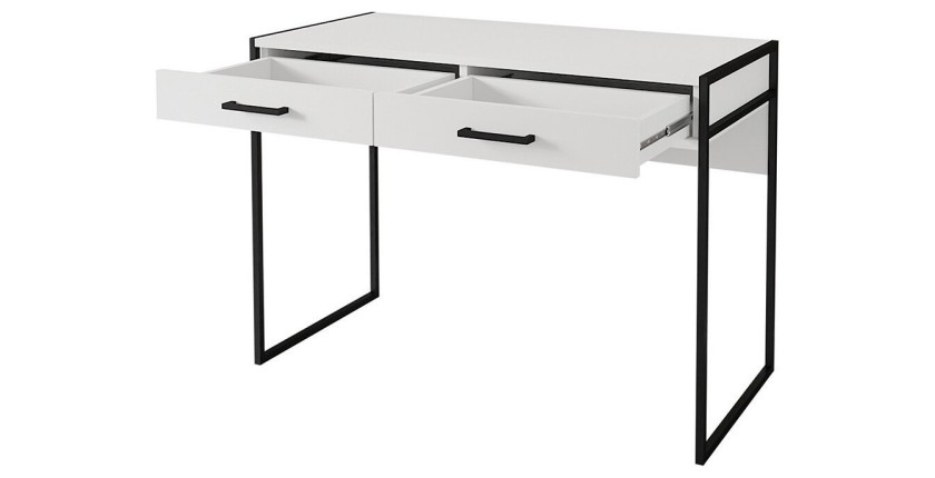 Bureau console avec 2 tiroirs collection JAINA coloris blanc et noir