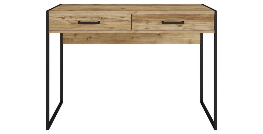 Bureau console avec 2 tiroirs collection JAINA coloris chêne et noir