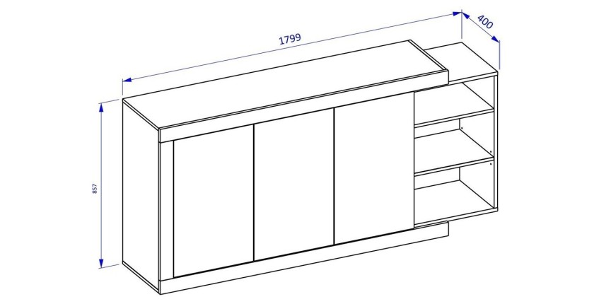 Buffet 180cm coloris chêne et blanc brillant avec nombreux rangements collection SINATRA.