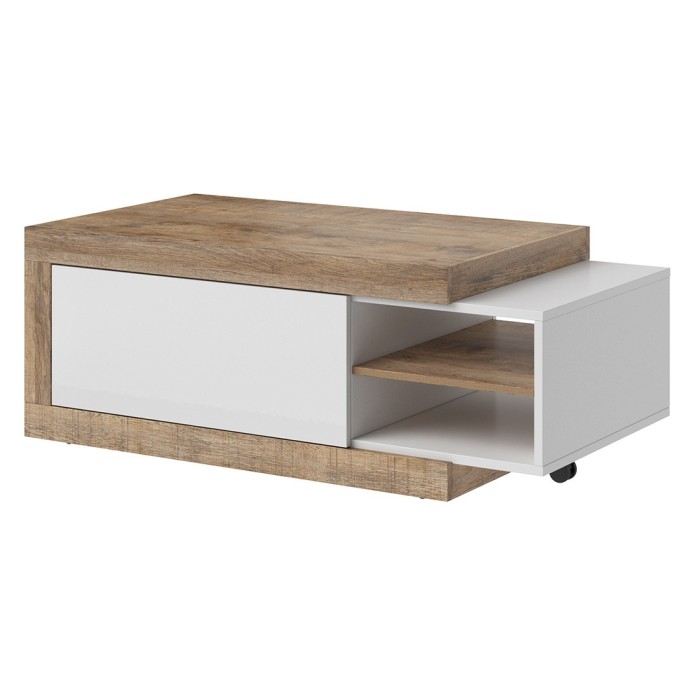 Table basse design extensible collection SINATRA. Couleur chêne foncé et blanc mat.