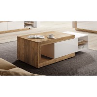 Table basse design extensible collection SINATRA. Couleur chêne foncé et blanc mat.
