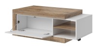 Table basse design extensible collection SINATRA. Couleur chêne foncé et blanc mat.