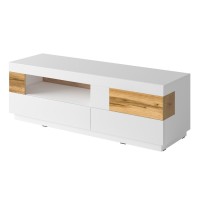 Meuble TV 160cm collection KILES. Coloris blanc et chêne. Style design. LED intégrée