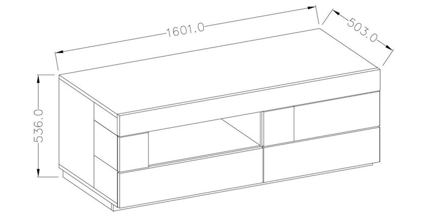 Meuble TV 160cm collection KILES. Coloris blanc et chêne. Style design. LED intégrée