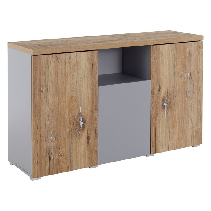 Buffet 130cm collection ASTY trois portes et une niche. Coloris gris et chêne.