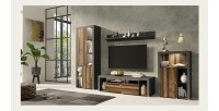 Ensemble de 4 meubles de salon collection BELMONT. Coloris chêne foncé et gris foncé