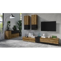 Ensemble meuble TV et buffet 135cm collection RIGA. Coloris chêne et gris foncé effet bois