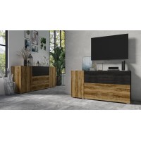 Ensemble de 2 meubles de salon collection RIGA. Coloris chêne et gris foncé effet bois