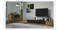 Ensemble meuble TV et buffet XL collection RIGA. Coloris chêne et gris foncé effet bois
