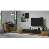 Ensemble meuble TV et buffet XL collection RIGA. Coloris chêne et gris foncé effet bois