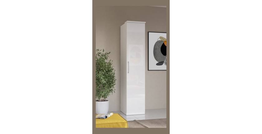 Armoire 1 porte pour dressing collection MODULO coloris blanc avec LED incluses.