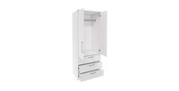 Armoire 2 portes et 3 tiroirs pour dressing collection MODULO coloris blanc avec LED et pack 3 étagères inclus.