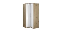 Armoire d'angle pour dressing collection MODULO coloris chêne et blanc brillant avec LED incluses.