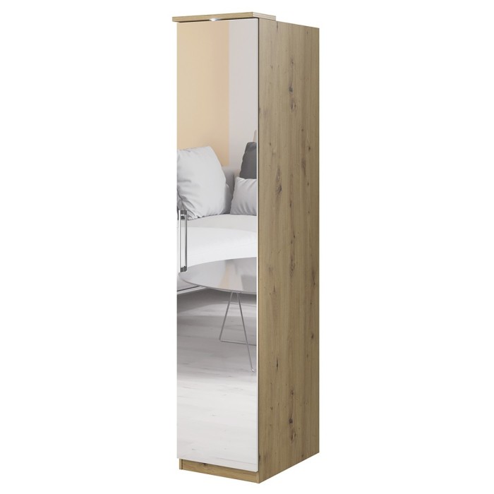 Armoire 1 porte avec miroir pour dressing collection MODULO coloris chêne avec LED incluses.