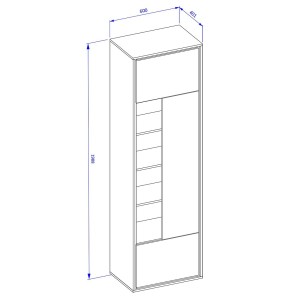 Vitrine haute design, 1 porte, 1 tiroir et 4 niches apparentes collection SILVA. Coloris chêne et gris.