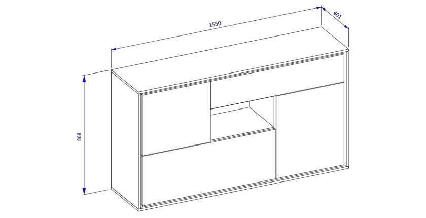 Buffet design 155cm pour salon couleur chêne et gris foncé collection SILVA.