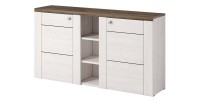 Buffet design 155cm pour salon couleur blanc effet bois et chêne collection SANTIAGO.